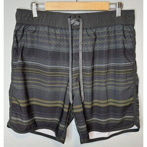Men’s Prana Swim Trunks XXL striped Grey Gray Swimwear Bathing Suit 7” Inseam